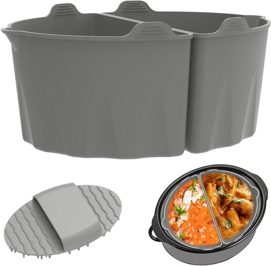Siliconen Slowcooker Voering Herbruikbare Kookliner Twee Gerechten Koken Met Handvat Ontwerp 6-8 Qt Grijs