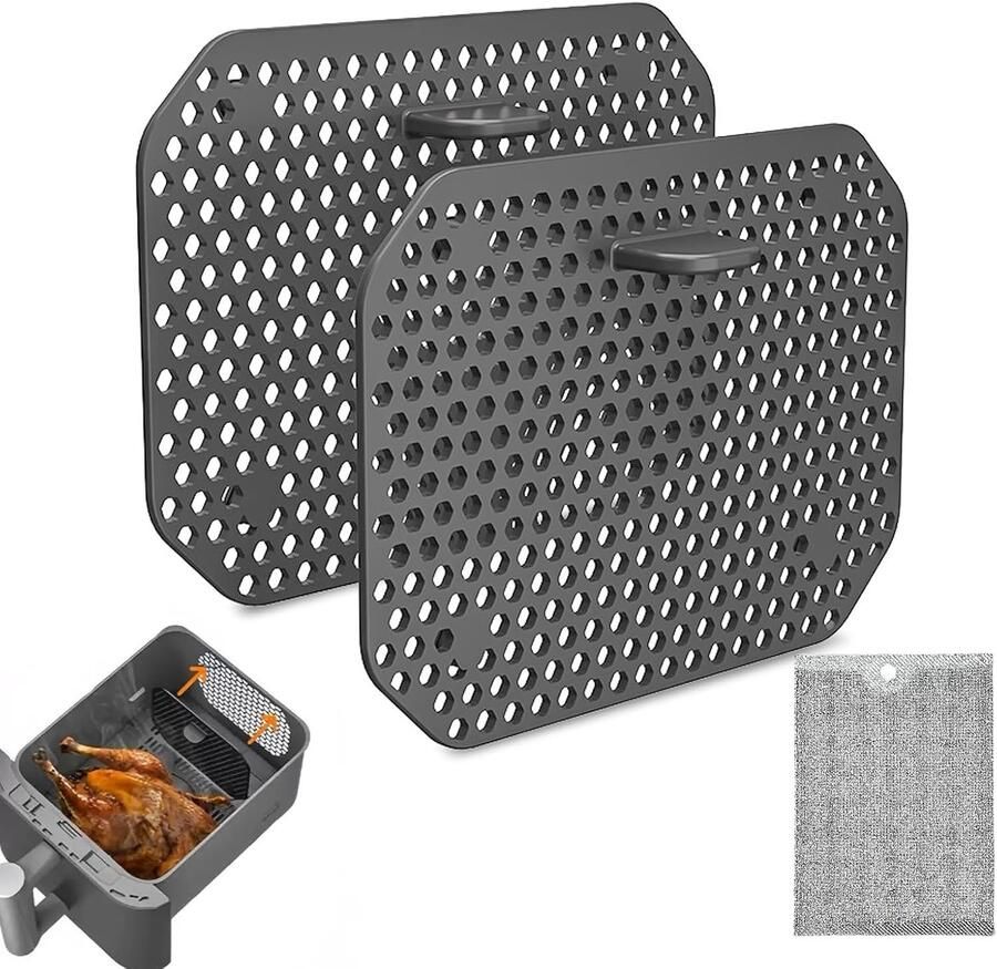 Set van 2 herbruikbare siliconen spatschermen voor airfryer met schoonmaakdoek geschikt voor dubbele stapel XL modellen