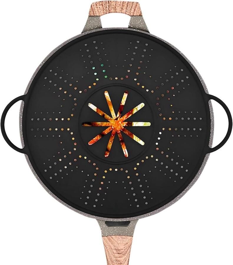 Siliconen Spatscherm Frituurdeksel Vetvanger Koken Schoonhouden Elastische Pasvorm 25-30 cm Zwart