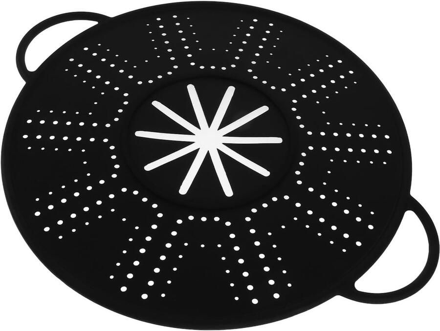 Siliconen Spatscherm Hittebestendig Deksel Veilig Koken Met Handvatten 34x28 cm Zwart