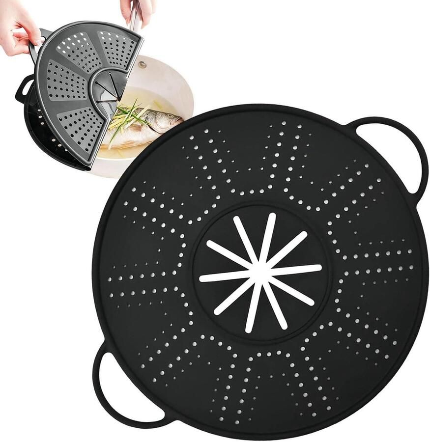 Siliconen Spatscherm Vetvanger Deksel Schoon Koken Hittebestendig Ontwerp 35 cm Diameter Zwart