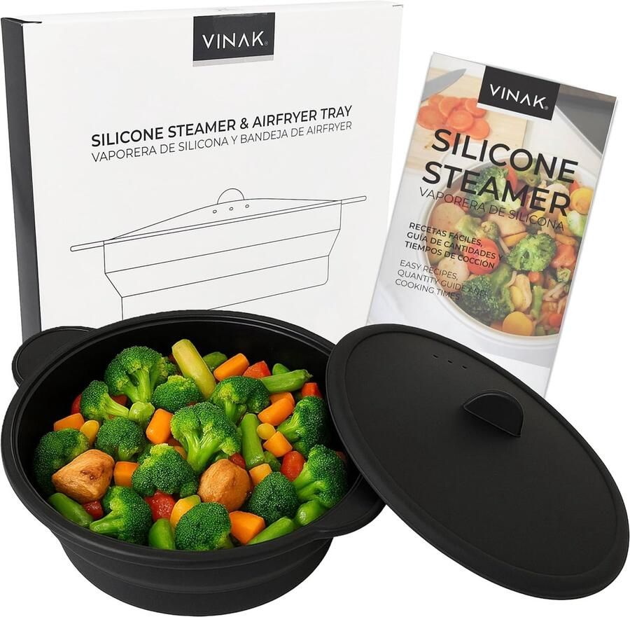 Siliconen Stomer Magnetron Stoompan Gezond Koken Opvouwbaar Ontwerp 1200 ml Zwart