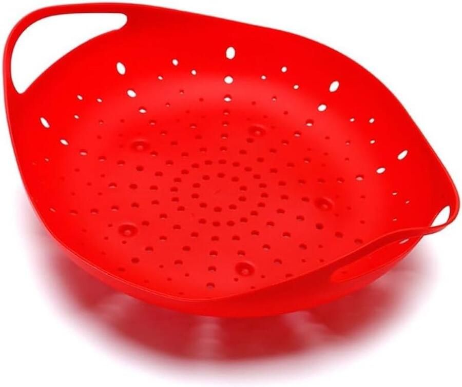 Siliconen Stoommand Uitbreidbaar Kookgerei Gezond Koken Anti-aanbak Binnenkant Verstelbaar 16-26 cm Rood