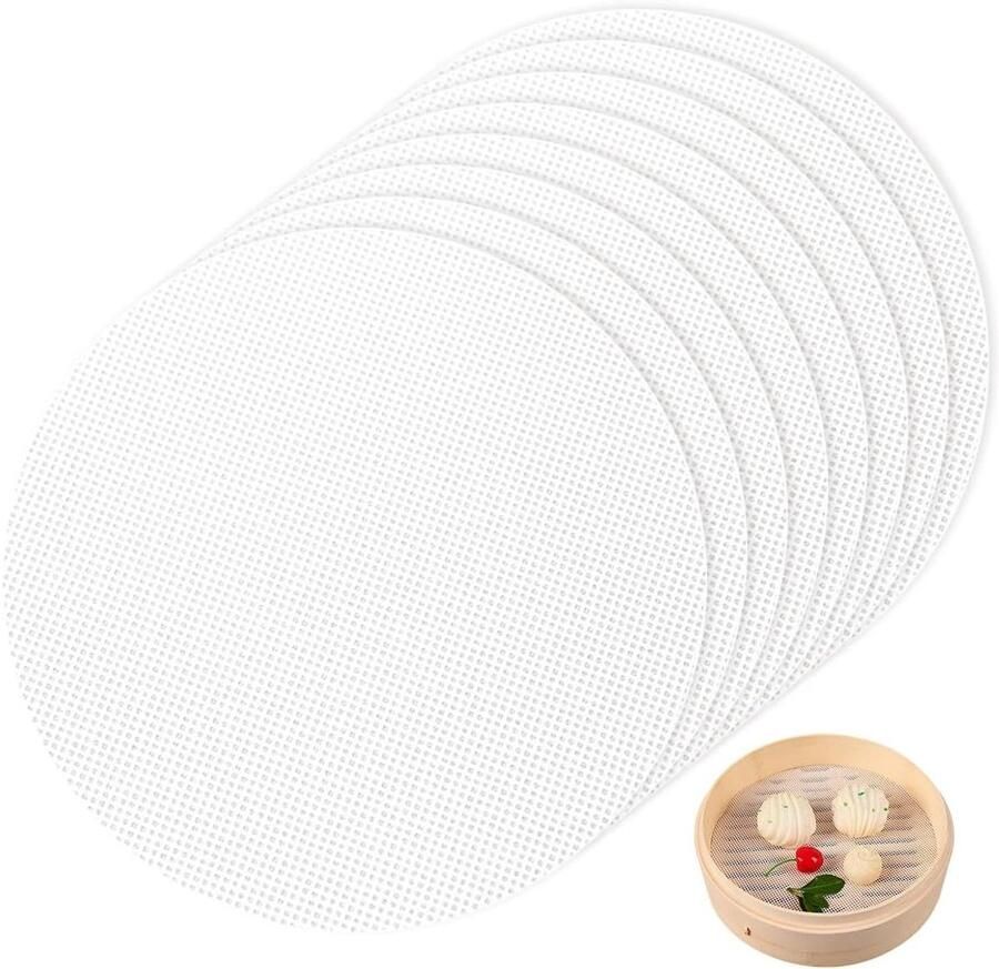 Siliconen stoommatten Antiaanbak ronde matten Koken en bakken Herbruikbaar en hittebestendig 32 cm diameter Wit