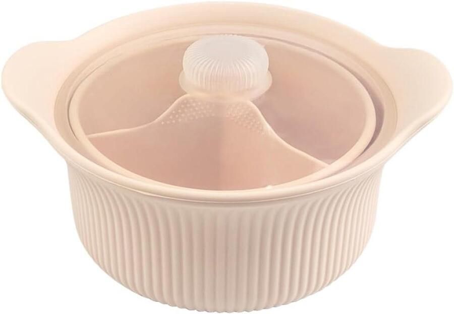 Siliconen Stoompan Stoomboot Magnetron Gezond Koken Vaatwasmachinebestendig Deksel 22.8 x 22.8 x 10 cm Beige