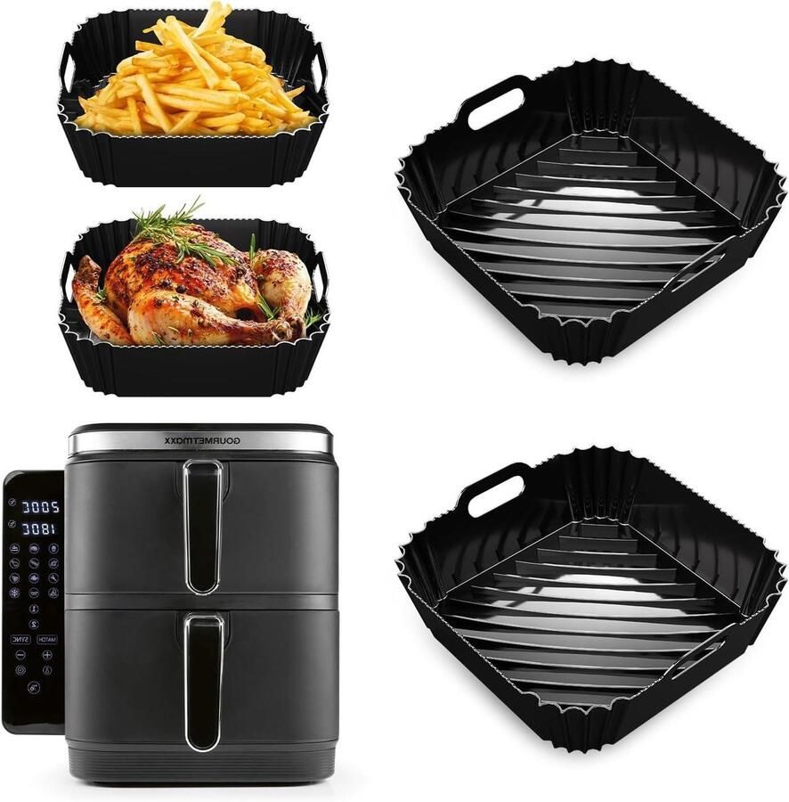 Siliconen Vorm Heteluchtfriteuse Airfryer Bakvorm Herbruikbaar Gezond Koken Dubbele Kamer Ontwerp