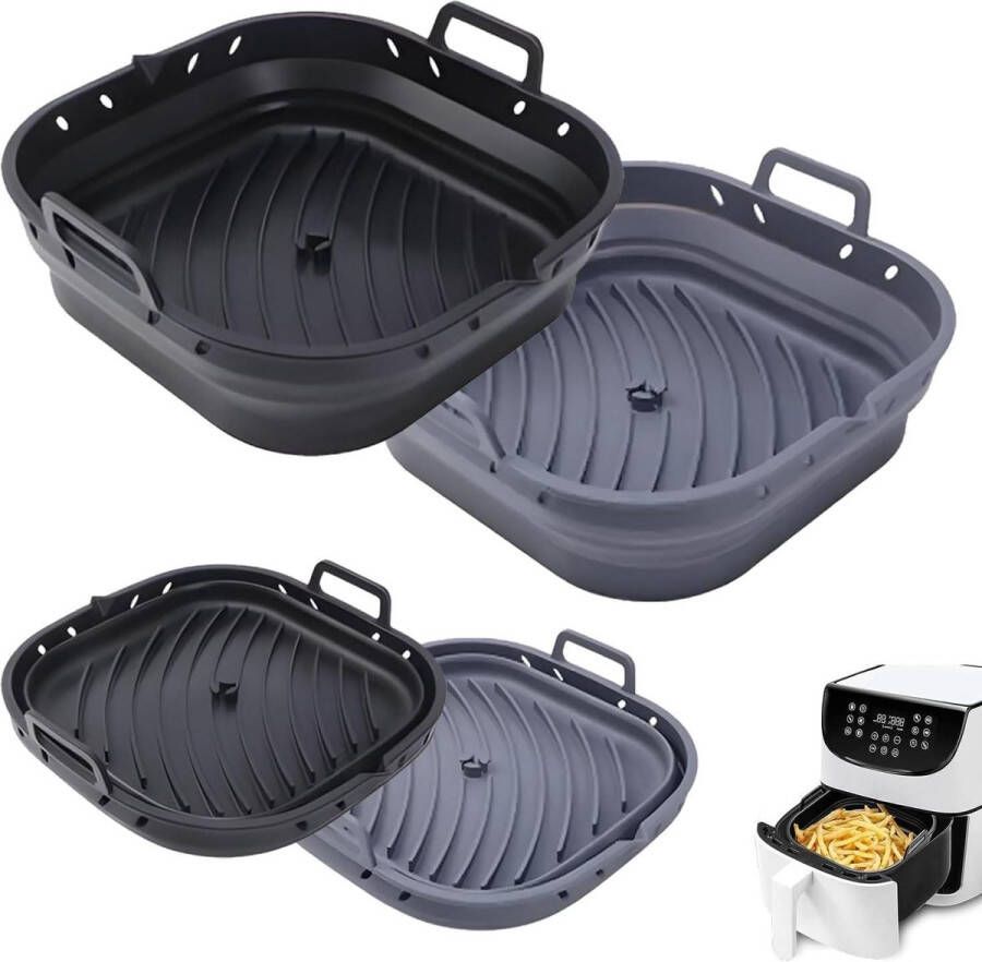 Siliconen Vorm voor Airfryer 2 Stuks Vierkante XXL Accessoires Cosori Cecoec Ninja UTEN 55 l 64 l Opvouwbare Luchtfriteuse 22 cm