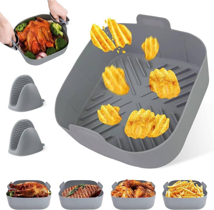 Siliconen vorm voor heteluchtfriteuse airfryer siliconen met 2 ovenhandschoenen herbruikbare heteluchtfriteuse bakvorm accessoires siliconen inzetstuk voor heteluchtfriteuse