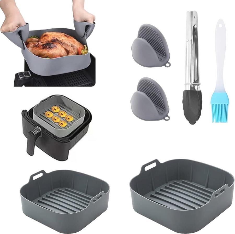 Siliconen Vorm voor Heteluchtfriteuse Set met Ovenwanten Food Tongs en Olieborstel Herbruikbare en Gemakkelijk te Reinigen Keukenaccessoires