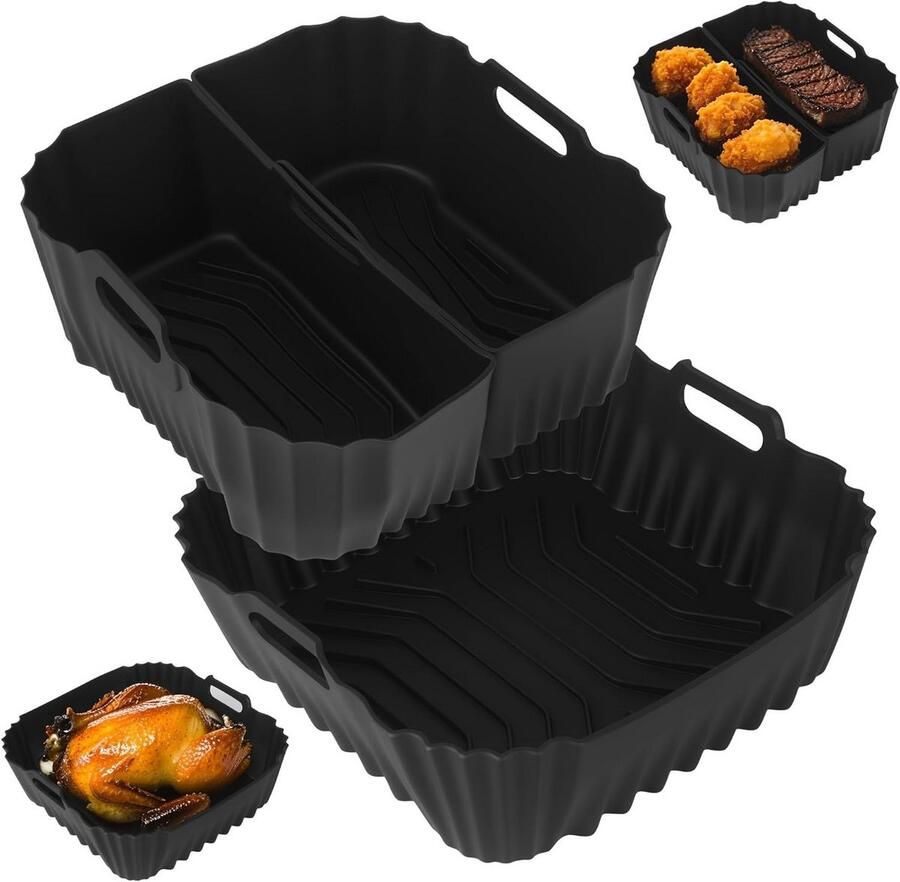 Siliconen Vormen Airfryer Accessoires Koken Bakken Herbruikbaar Set 3 Stuks Grijs