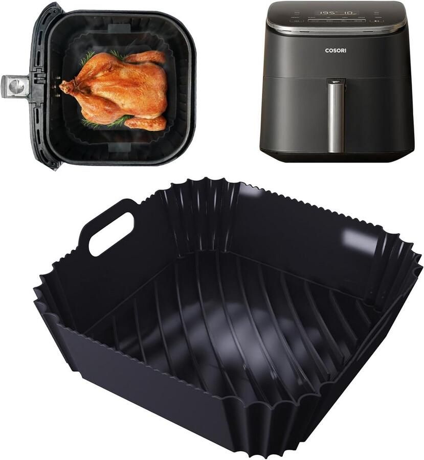Siliconen vormen Airfryer bakvorm Gezond koken Groefontwerp 6 liter Zwart