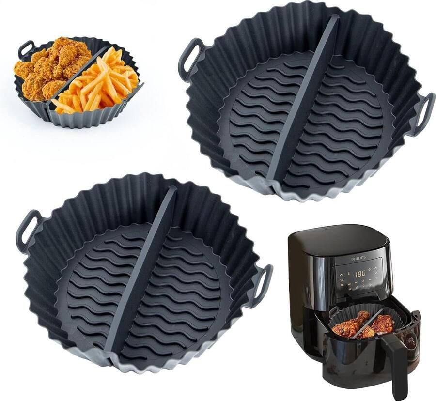 Siliconen vormen Airfryer accessoires Koken en bakken Verdeeld design 2 stuks 20 cm Zwart