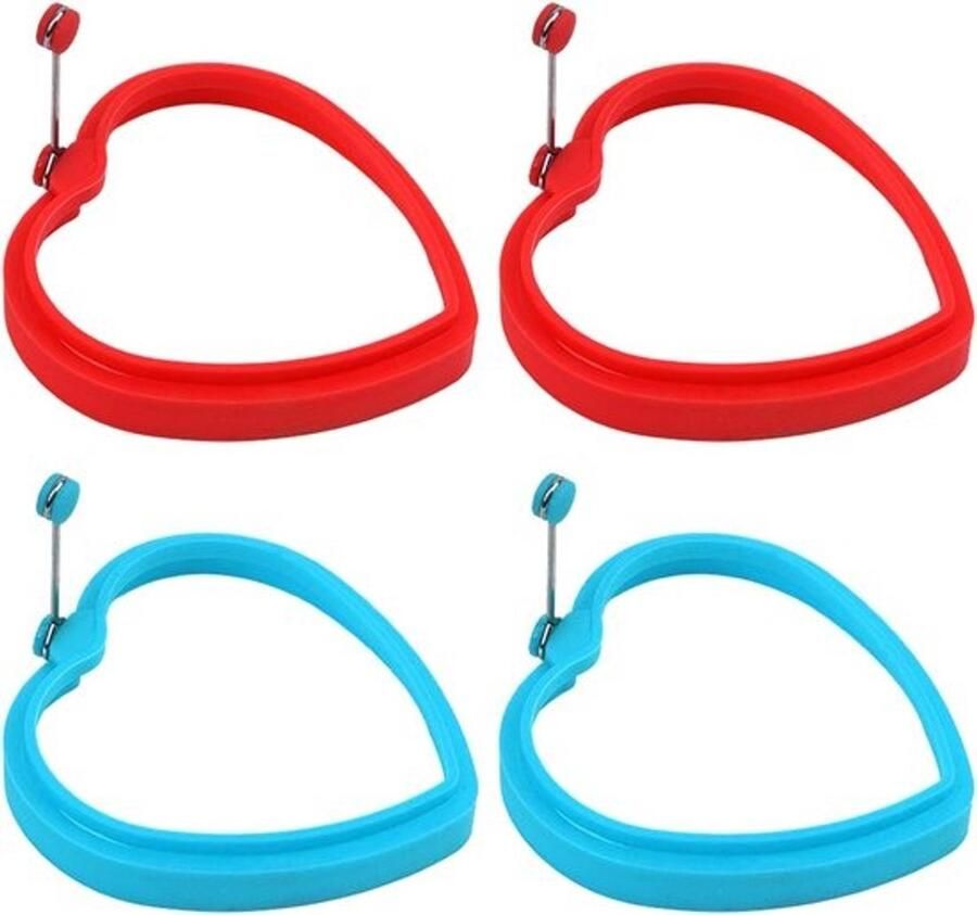 Siliconen Vormen Set Pannenkoek Gereedschap Ontbijt Maken 360° Draaibare Greep 10.5cm Diameter Blauw Rood