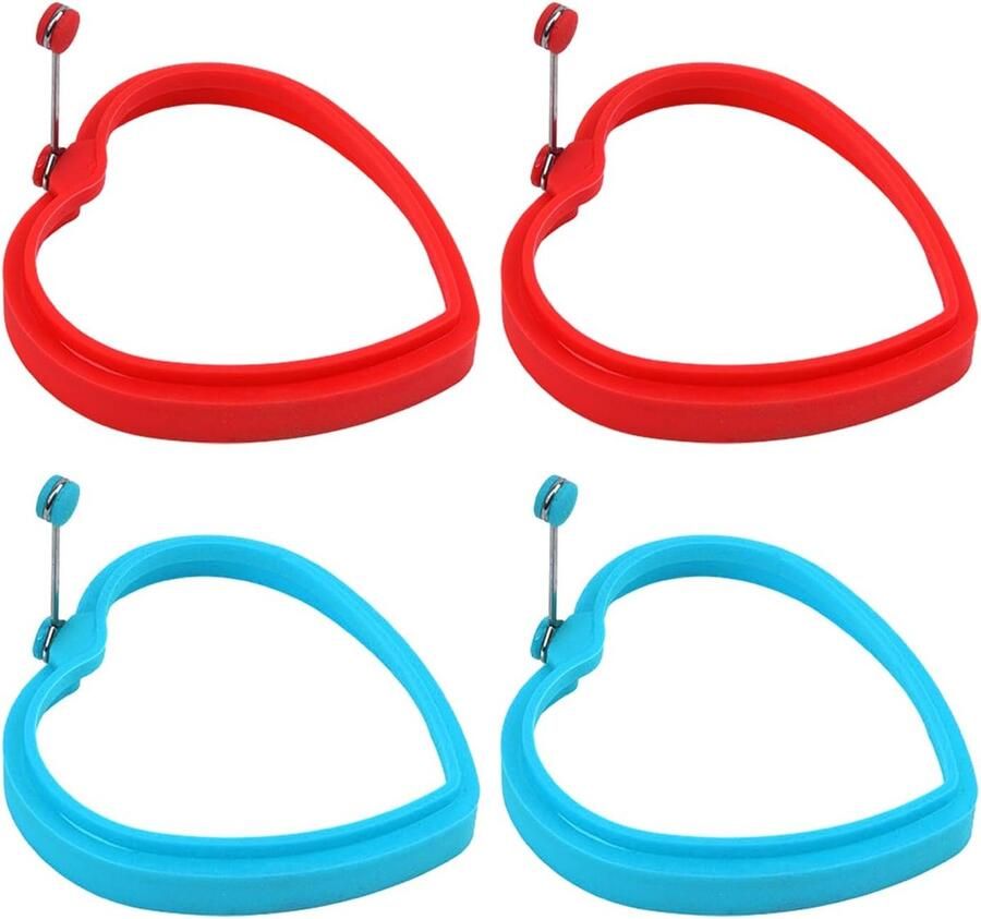 Siliconen Vormen Set Pannenkoek Gereedschap Ontbijt Maken 360° Draaibare Greep 10.5cm Diameter Blauw Rood