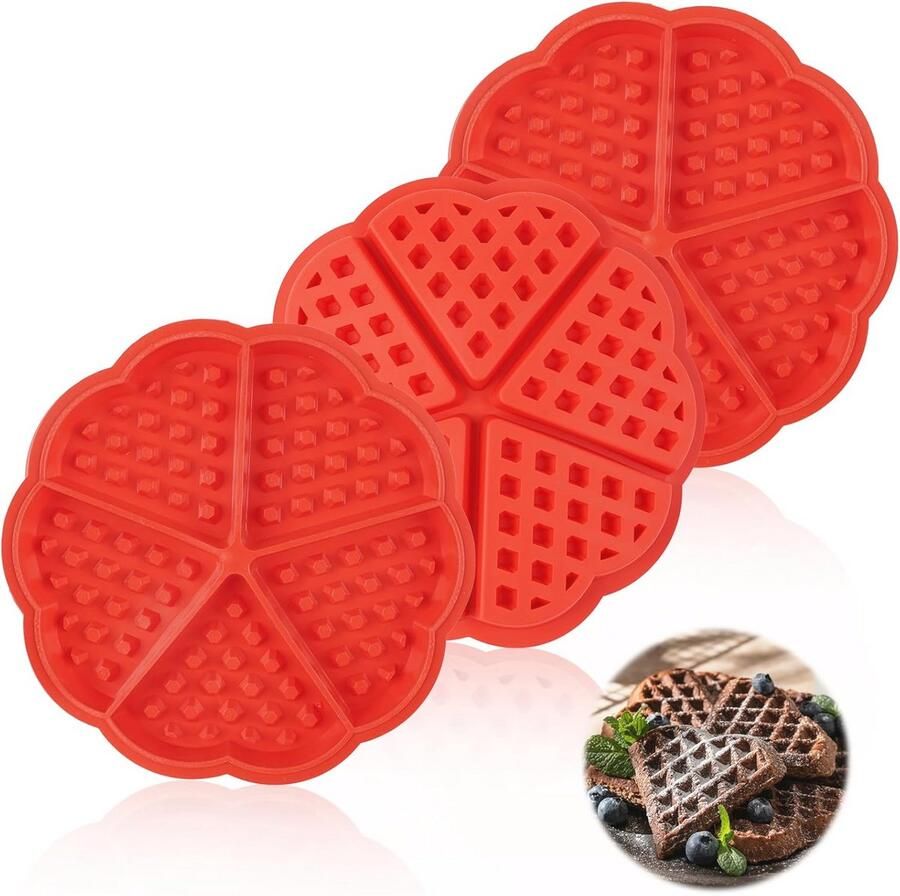 Siliconen Wafel- en Muffinvormen Hartvorm en 5 Vierkante Muffinvormen Ideaal voor Wafels Pannenkoeken en Cake