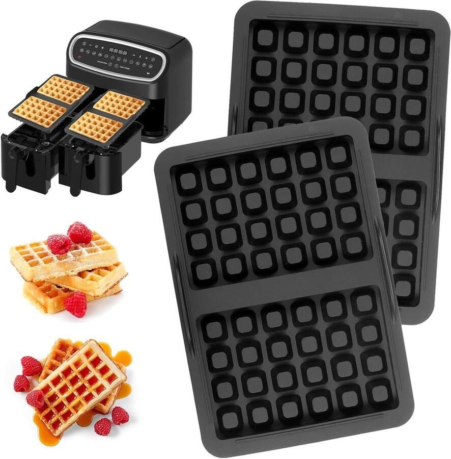 Siliconen Wafelvorm Bakvorm Airfryer Wafels Bakken Stapelbaar Ontwerp 215 x 145 x 3 cm Zwart