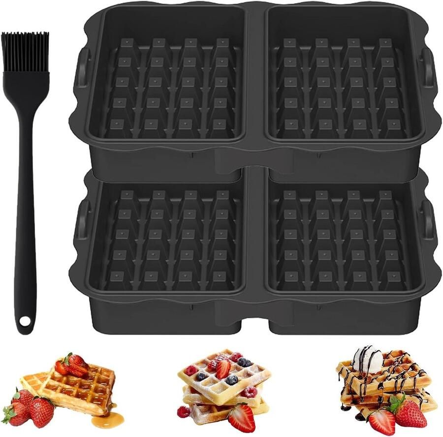 Siliconen Wafelvorm Bakvorm Inzetstuk Bakken in Airfryer Dubbele Groeven 21 x 165 cm Zwart