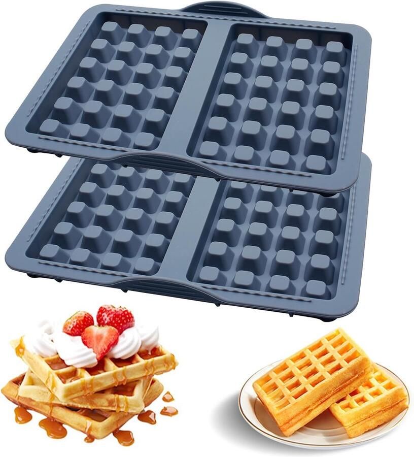 Siliconen wafelvorm voor 4 vierkante wafels antiaanbaklaag bakvorm voor Belgische wafels grijs 2 stuks ShopVlot