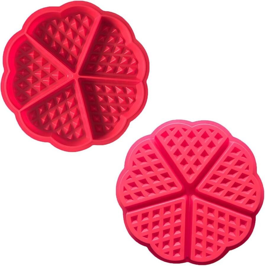Siliconen wafelvormen 2 stuks wafelijzer anti-aanbakvorm hart muffinvorm 5 selecto bakken holte pannenkoek muffinvorm voor bakken doe-het-zelf gereedschap taart koekjes bakken decoratie (rood