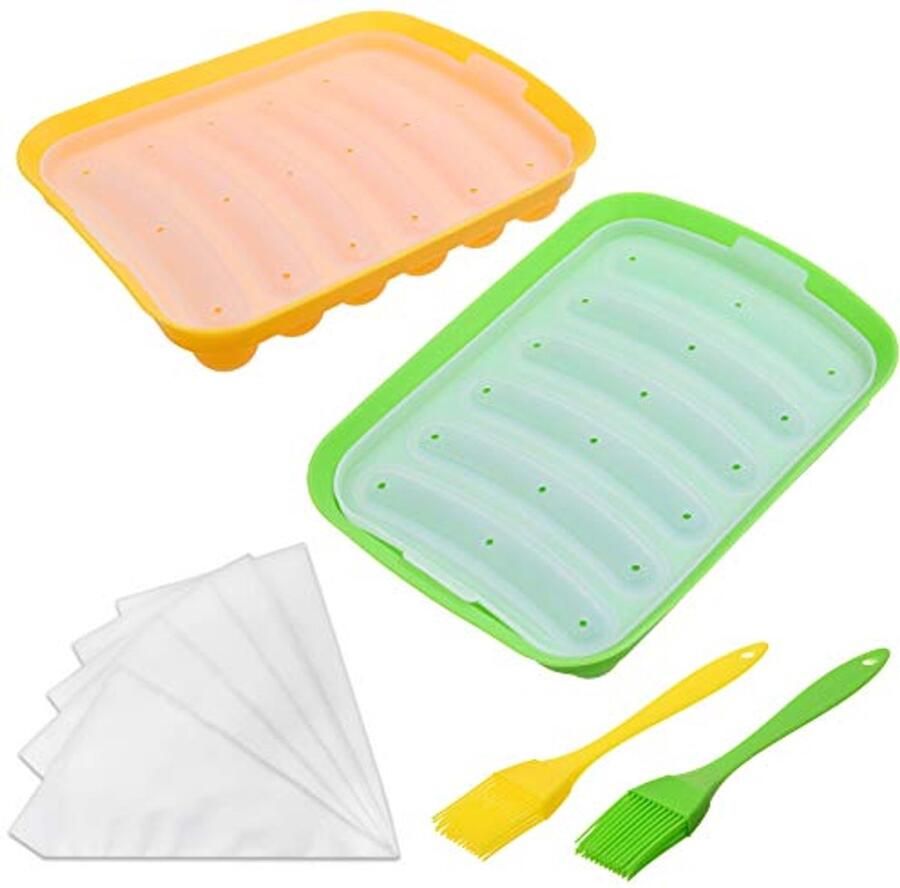 Siliconen Worstvormpjes Flexibele Hotdog Maker 6-Holte Bakken Koken Stoomcontainer Zelfgemaakte Worsten Inclusief Mini Borstels en Spuitzakjes