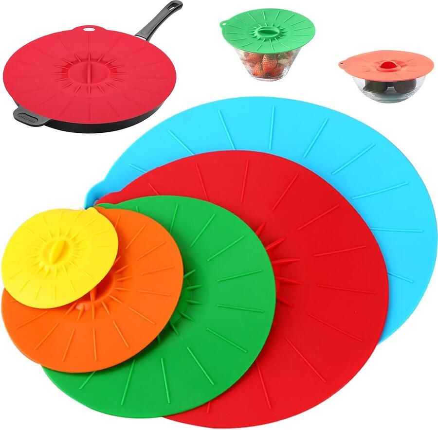 Siliconen Zuignappen Voedsel Deksels Keuken Opslag Herbruikbaar en Hittebestendig 10 x 10.3 cm Mix Kleuren