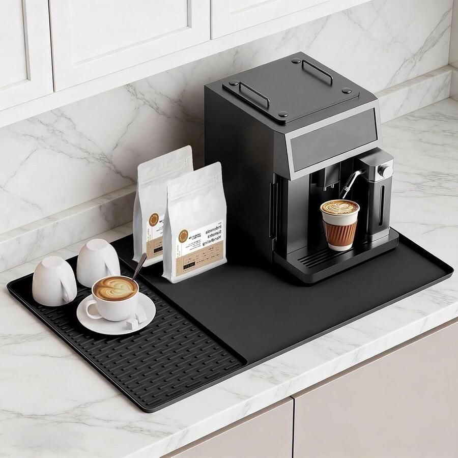 Siliconenmat Koffiemachine Onderlegger Keuken Koffiehoek Organiseren 2-in-1 met Afdruipmat 60 x 40 cm Zwart