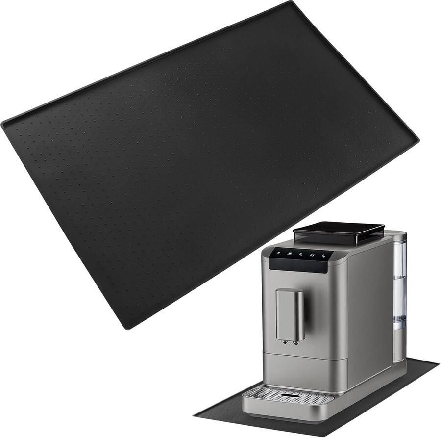 Siliconenmat Koffiezetapparaat Antislip Onderlegger Keuken Beschermen Verhoogde Rand 48 x 30 cm Zwart - Foto 1