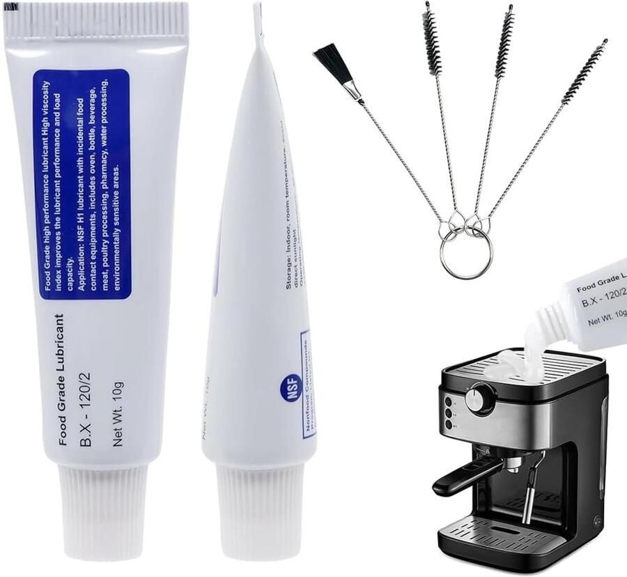 Siliconenvet voor volautomatische koffiemachines O-ringafdichting met 4 reinigingsborstels smeervet voor koffiezetapparaten inclusief kranen afdichtingen O-ringen 2 stuks