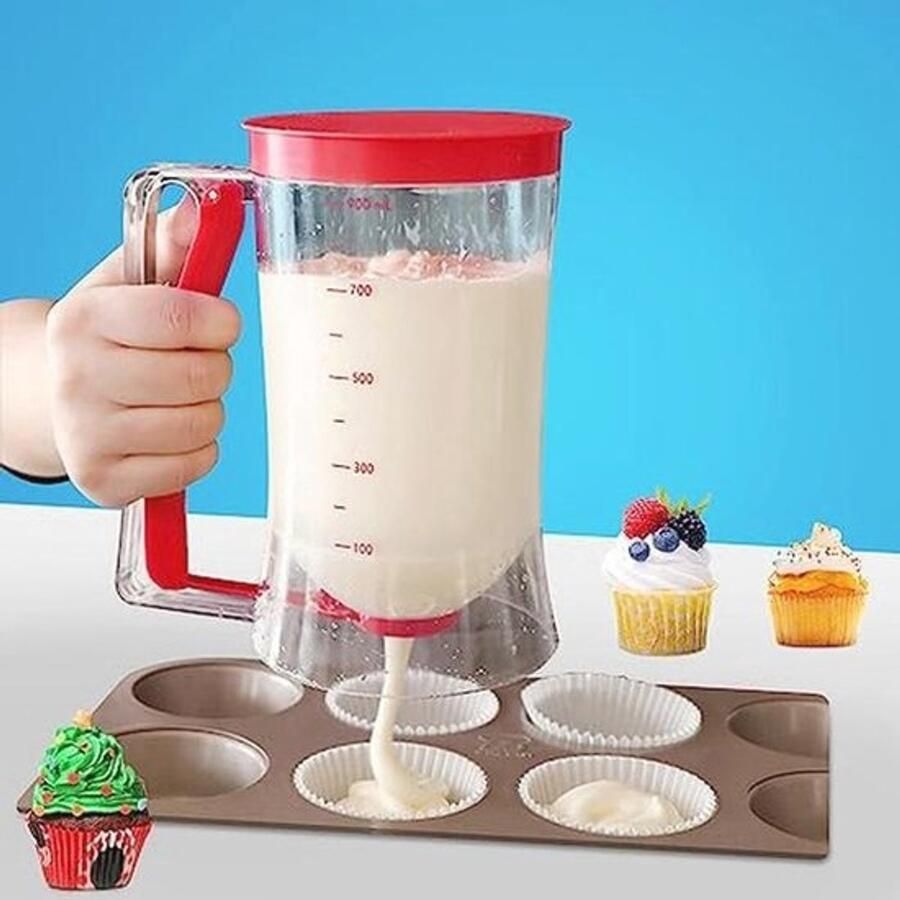 SIYINGSAERY Pancake Batter Dispenser 900ML Cupcakes Batter Separator Manual Batter Cream Speratator Cup Cooking Pancakes Funnel Dispenser Maker with Measuring Label for Waffles Muffin Mix Cake
