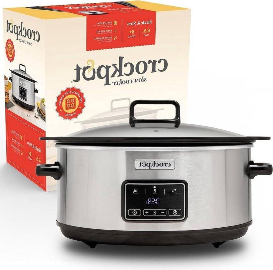 Sizzle & Stew digitale kookplaat 65 l (8 personen) uitneembare kom inductiekookplaten vlees groenten EU-stekker roestvrij staal CSC112X