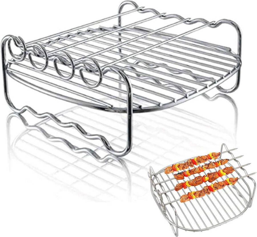 Skewer Rack 17 x 17 x 7 cm RVS Accessoires Heteluchtfriteuses Twee lagen 4 spiesen
