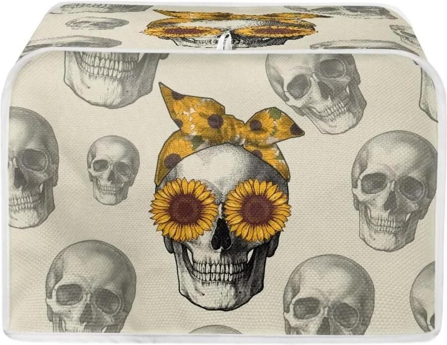 Skull Zonnebloem 4 sneetjes broodrooster hoezen keuken accessoires broodbakmachine oven opvouwbare lichtgewicht broodrooster cover met bovenste haak voor eenvoudige opslag universele