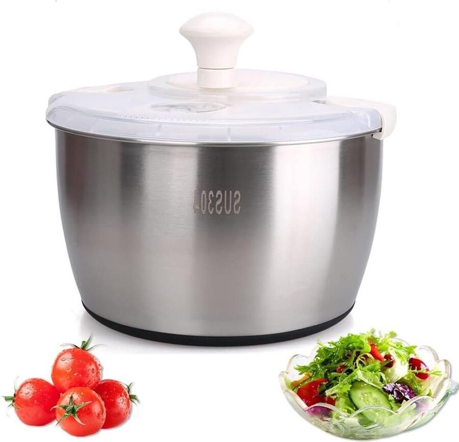 Sla centrifuge Groente droger Groenten reinigen Antislip basis 5 liter capaciteit Zilver
