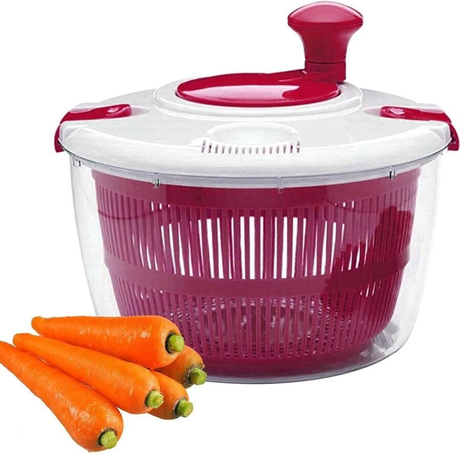 Sla Droger Spinner Keuken Gadget Groente Drogen Handige Zwengel Grp 5L Capaciteit Rozerood Blauw