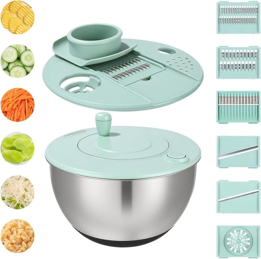 Slacentrifuge 5 liter Groente droger Salade bereiden Met snijplank 24 cm breed Groen