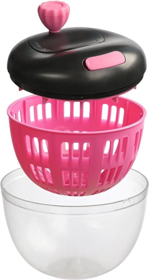 Slacentrifuge Draai Droger Zeef Groenten Wassen Intelligente Ruimteverdeling 800 ml Zwart en Roze