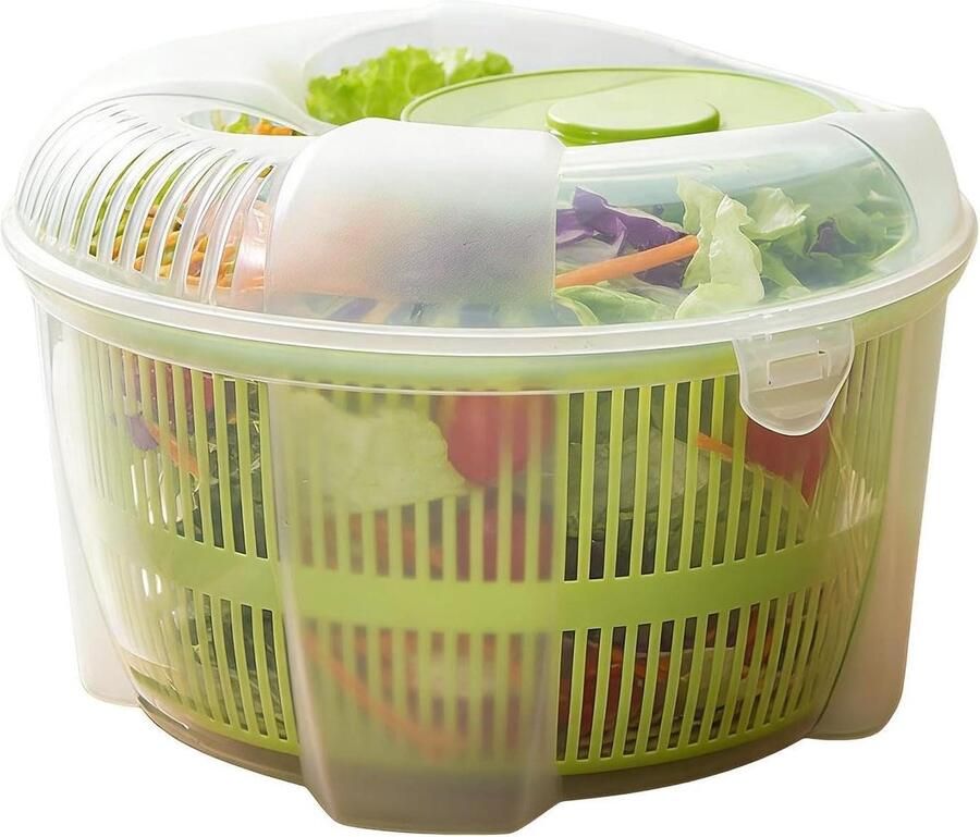 Slacentrifuge Groen Groente Droger Salade Bereiden Handmatige Zwengel 23 x 23 x 17 cm Groen
