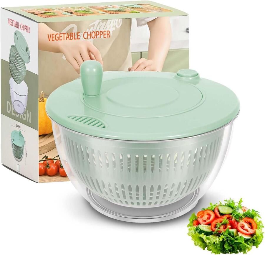 Slacentrifuge Groente Droger Salade Maken BPA-vrij Plastic 3 Liter Inhoud Groen Transparant