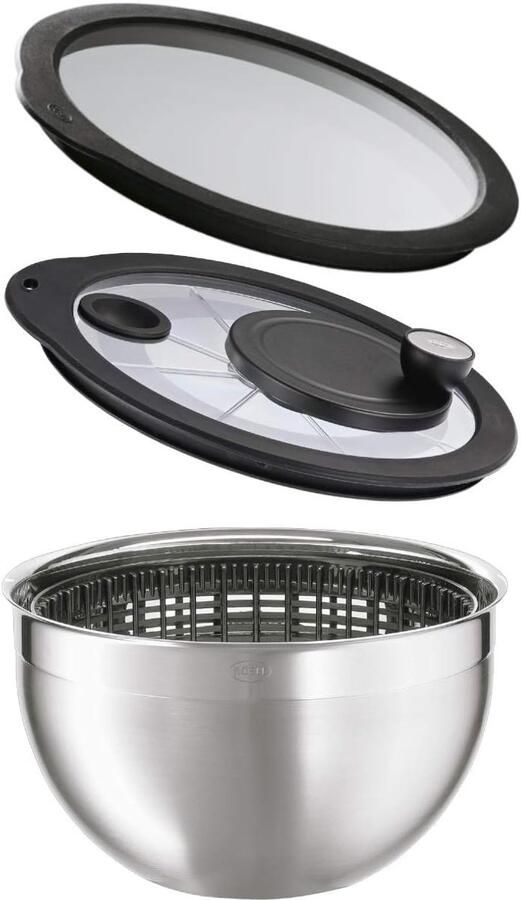Slacentrifuge Groente Droger Salade Maken Zwengel Aandrijving 4:1 24 cm Diameter Zilver