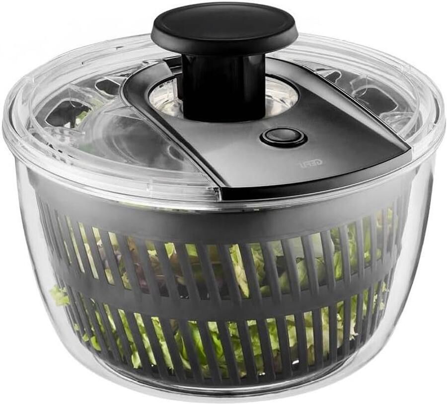 Slacentrifuge Groente droger Snel salade drogen Intuïtief push-mechanisme 5 liter Zwart Transparant
