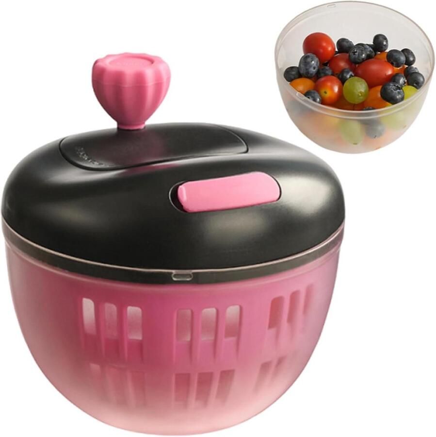 Slacentrifuge Salade Droger Mixer Groente Bereiding 800ml Capaciteit 14.5x13.2 cm Zwart en roze