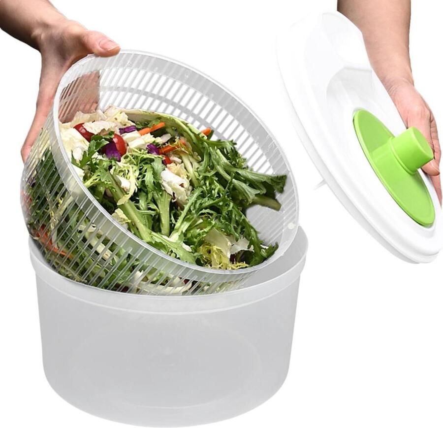 Slacentrifuge Groentesapcentrifuge Saladepers Snelle Saladebereiding Dubbellaags Ontwerp 3 Liter Groen