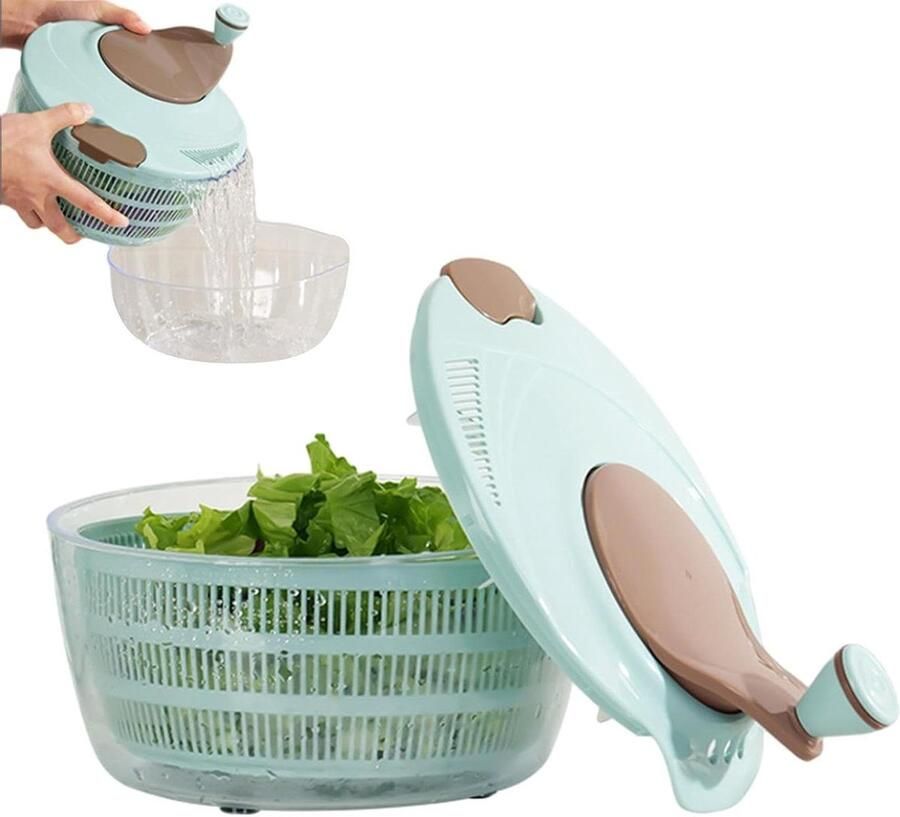 Slacentrifuge Groentewasmachine Salade Droger Maaltijden Bereiden Handmatig Zwengel Systeem 24.5 cm Wit