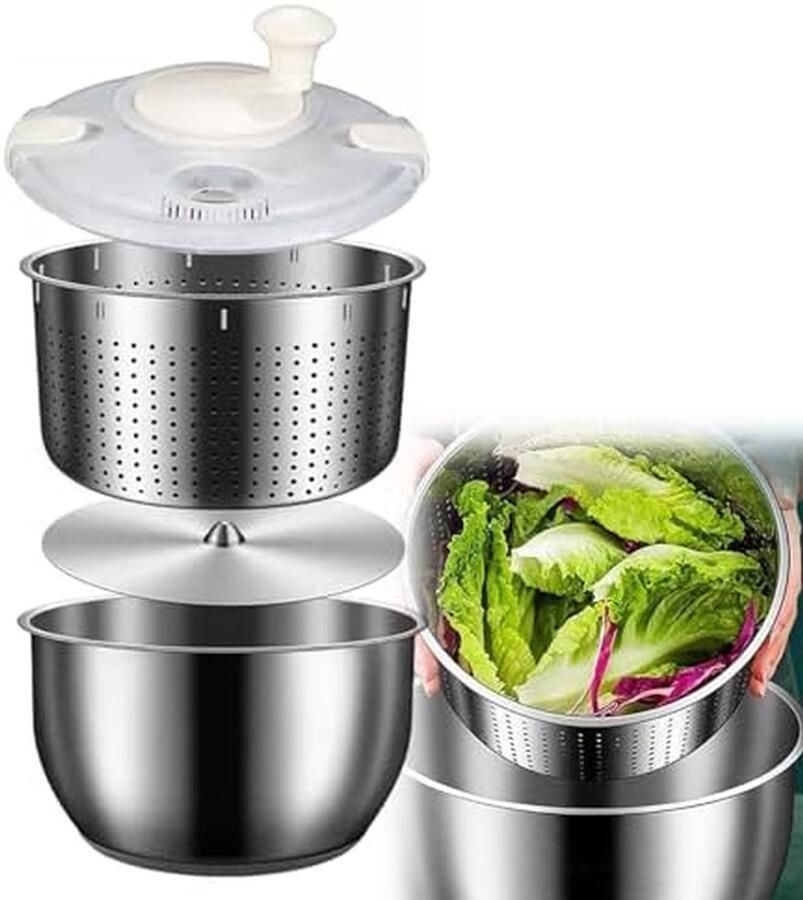Slacentrifuge Groentewasmachine Saladedroger Efficiënte voedselbereiding Geïntegreerd drainagesysteem 6 liter capaciteit Roestvrijstaal