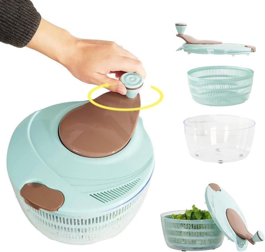 Slacentrifuge Groentewasmand Droger Groenten Schoonmaken Spatvrije Kookfunctie 24.5 cm Blauw