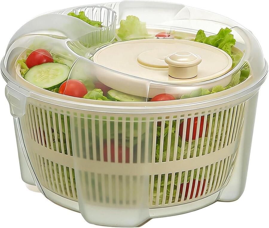 Slacentrifuge Groentewaterdroger Saladebereider Groenten Drogen Handmatig Slingerontwerp 21x21x14 cm Wit