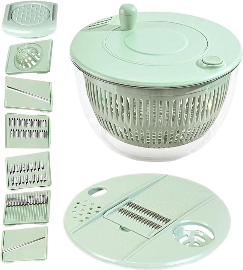 Slacentrifuge Keuken droger Salades bereiden Met snijfunctie 23.5 x 23.5 x 14 cm Lichtgroen