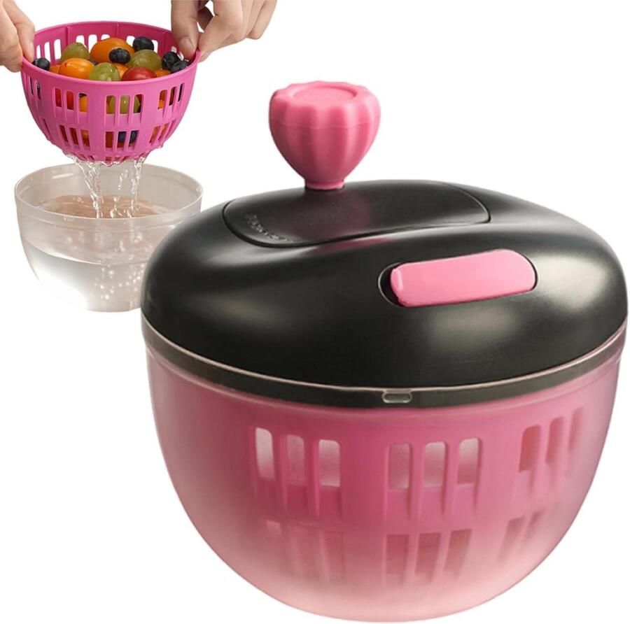 Slacentrifuge Keukenmachine Salade Droger Wasmachine Groenten Wassen Drogen Geïntegreerd Remmechanisme 800 ml Zwart Roze
