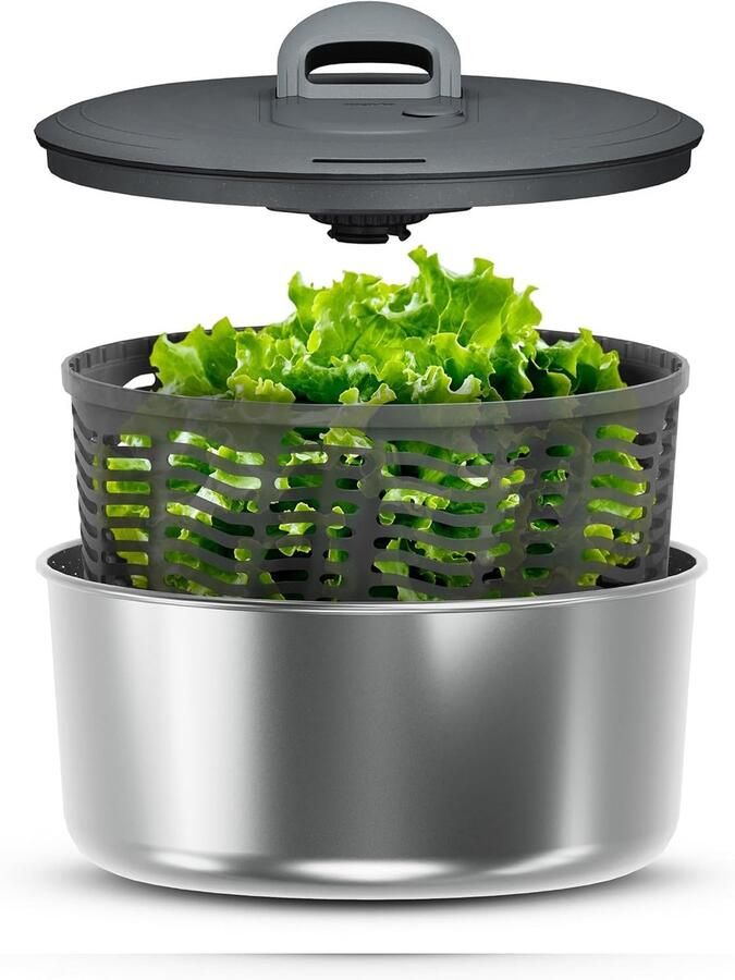 Slacentrifuge Klein Groente Droger Salade Maken AquaVent Technologie 23 cm Grijs