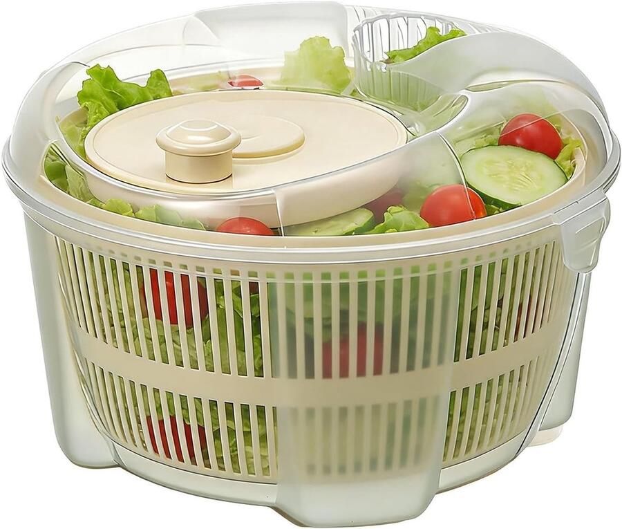 Slacentrifuge met Kom Keuken Droger Salade Bereiding Handmatige Slinger 23 x 23 x 17 cm Wit